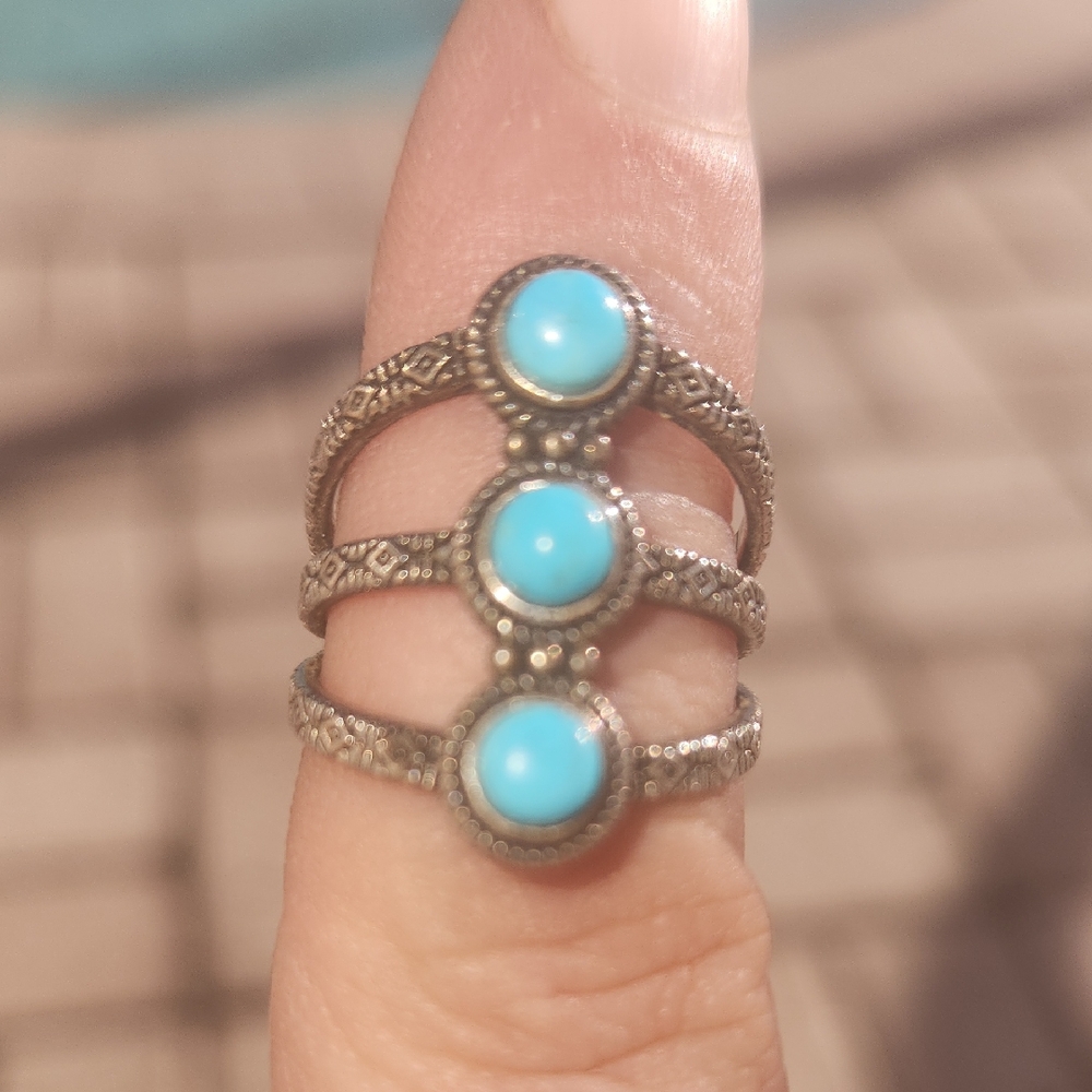 Sleeping beauty turquoise Triple Stone Silver Ring